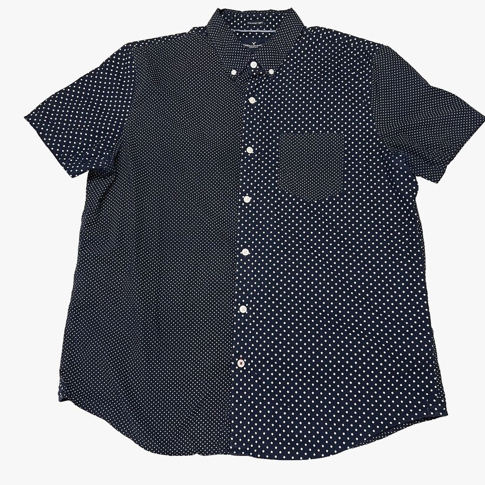 American Eagle Men's Seriously Soft Button Down Cotton Polka Dot Shirt XL